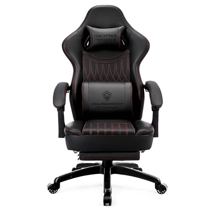 Dowinx - Ergonomisch - Gamingstoel/Bureaustoel - PU leer, voetsteun, massage, zitkussen - Zwart