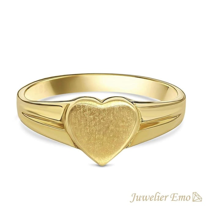 Juwelier Emo - 14 Karaat Gouden Kinderring meisjes met Hart - MATTE LOOK - KIDS - MAAT 15.00