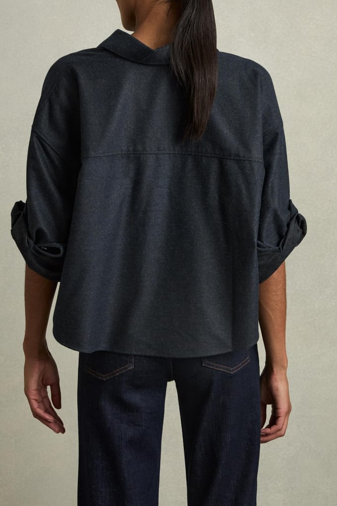 Reiss Cropped Wool Shirt Navy Taglia: 16 | Magliette intime Outlet | Donna | Blu