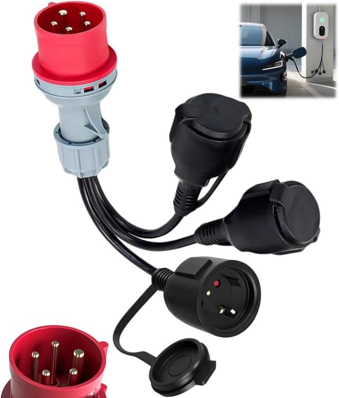 Zware CEE Adapter 16A 400V naar 3x 230V Verdeelstekker voor Caravan en Industrie
