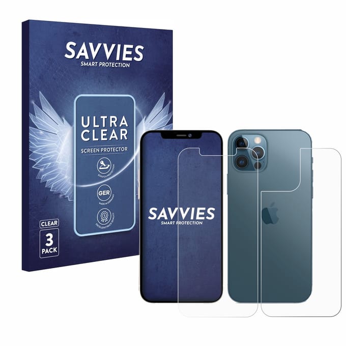 Savvies - Screenprotector voor Apple iPhone 12 Pro Max (Voor+Achter) - Folie Beschermfolie transparant 6 Stuks