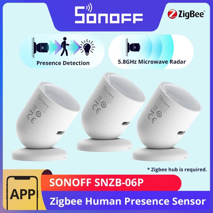 SONOFF SNZB-06P ZigBee bewegingssensor, draadloze bewegingsmelder, sensor voor menselijke aanwezigheid, vereist een ZigBee-brug, compatibel met Alexa/Google Home/Alice