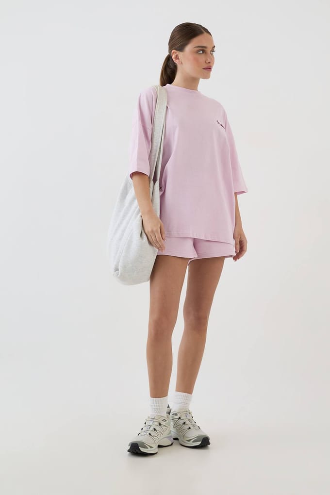 Dames Dsgn Studio Script Geborduurd Oversized T-shirt | Light Pink | Maat: XS