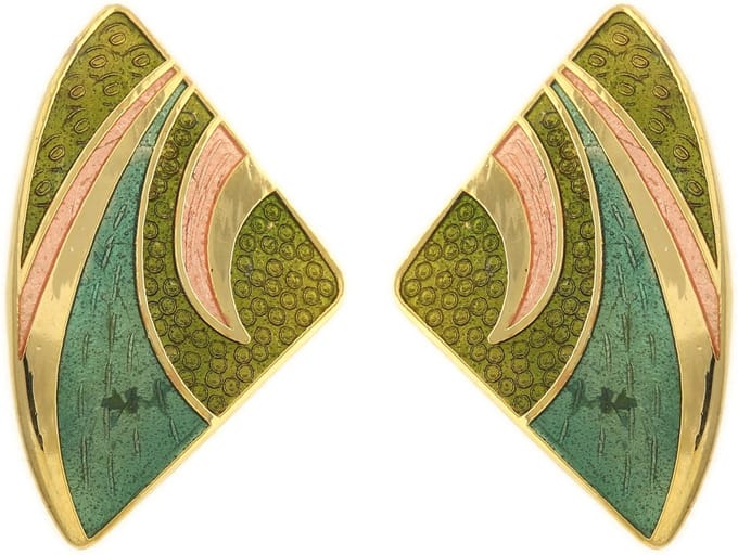 Behave - Oorclips dames - driehoekmotief - groen en roze - 3,5 cm