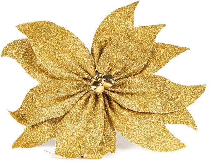 HOBI - Kerstster-Strik met Goud Glitters en Belletjes 20 cm voor op Tafel