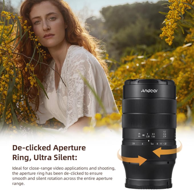 Andoer 60 mm cameralens met vaste focus Full-frame camera Prime-lens F2.8 Handmatige focus met groot diafragma E Mount zwart