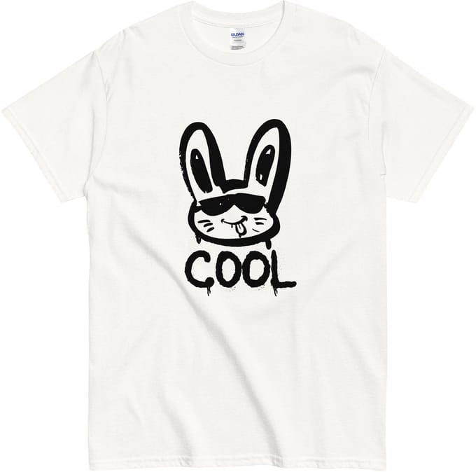 Cool T Shirt Dames Heren - Grappig Grunge Konijn - Katoen - Wit - M