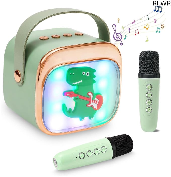 RFWR® Karaoke-machine voor kinderen met 2 microfoons en LED-licht