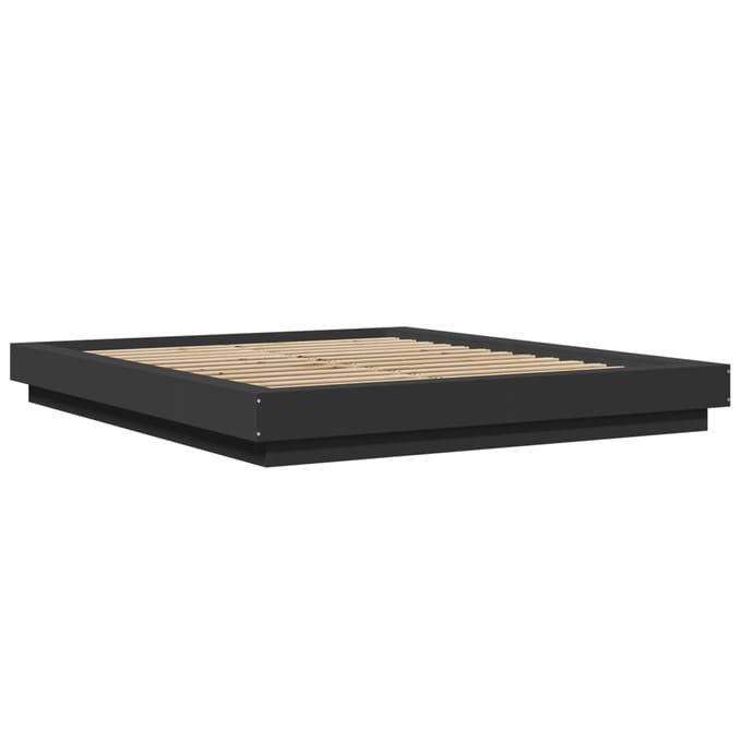 vidaXL - Bedframe - met - LED-verlichting - bewerkt - hout - zwart - 150x200 - cm