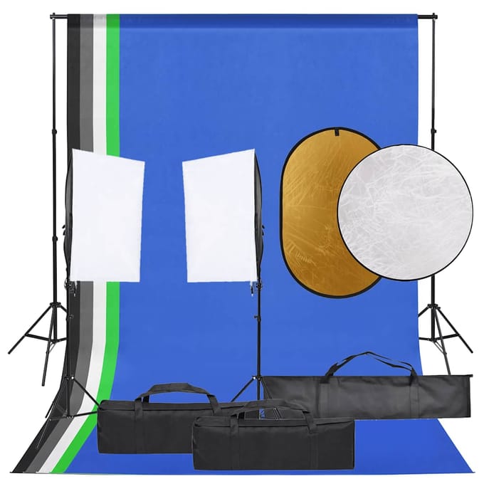 vidaXL - Fotostudioset - met - verlichtingsset, - achtergrond - en - reflector