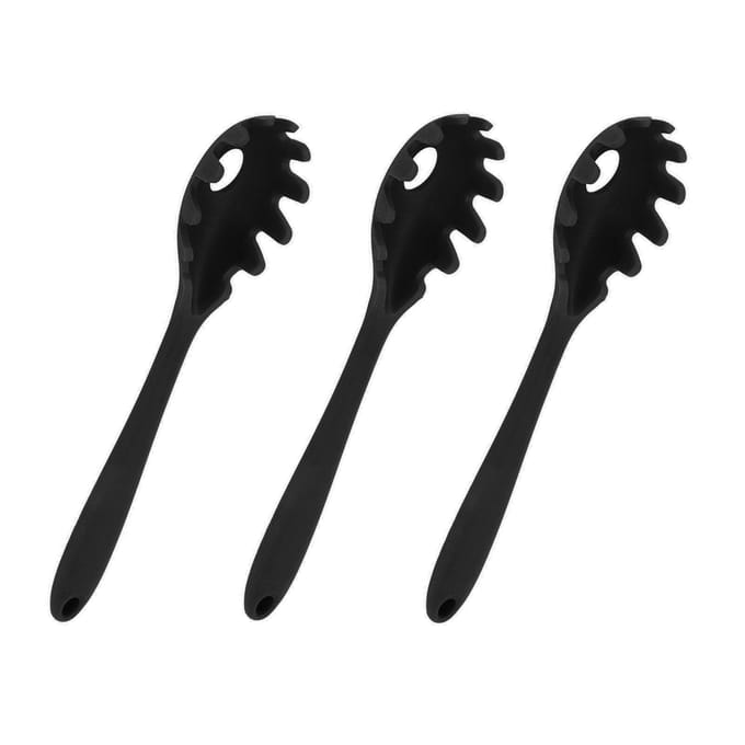 Lot de 3 cuillères à spaghetti en silicone, de qualité alimentaire, résistantes à la chaleur L noir