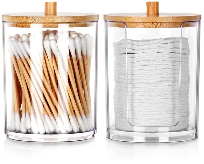 Vilde - Set van Cosmetics Flessen - Transparant Acryl - Bamboe Deksel