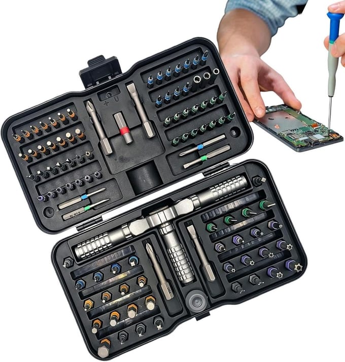 Schroevendraaier Set - Reparatietool Ratel - Klusjes Thuis - Magnetische Grip - 105 Bits - Grijs