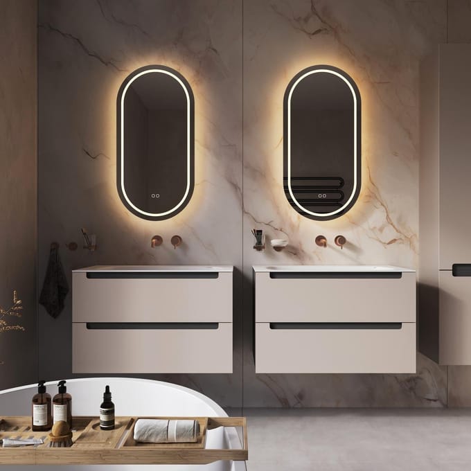 HIPP Design Phantom Ovaal Rechte LED spiegel - 45 x 90 cm - Directe en Indirecte LED - Spiegelverwarming - Kleurenwissel - Touch Dimmer