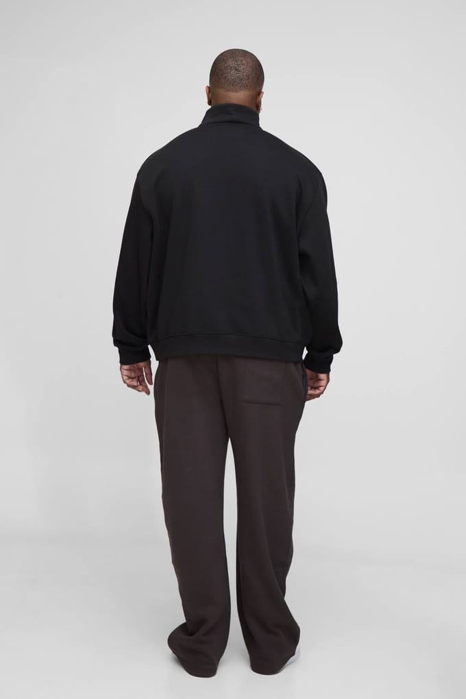 Plus Oversized Boxy Homme Quarter Zip Funnel Neck Sweatshirt | Black | Size 2XL
