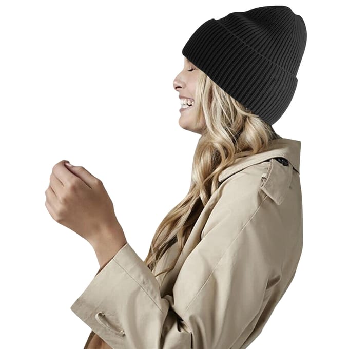 Beechfield Gebreide oversized muts (Zwart)