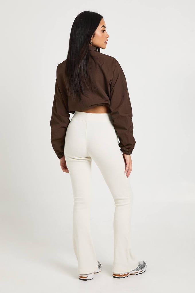 boohoo Dames Geribbelde Flare Leggings | Creme | Maat: 42