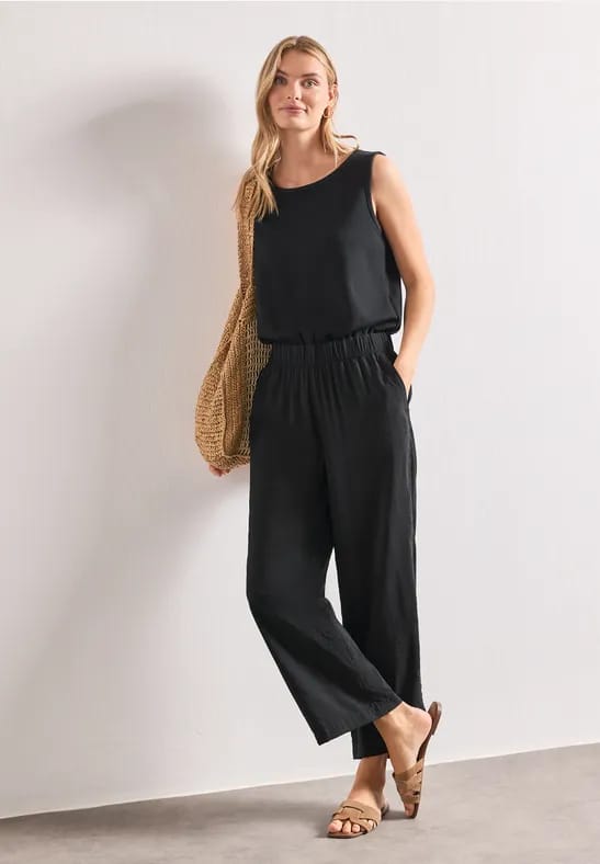 Jumpsuit met Wide Leg pijpen in een mix van texturen
