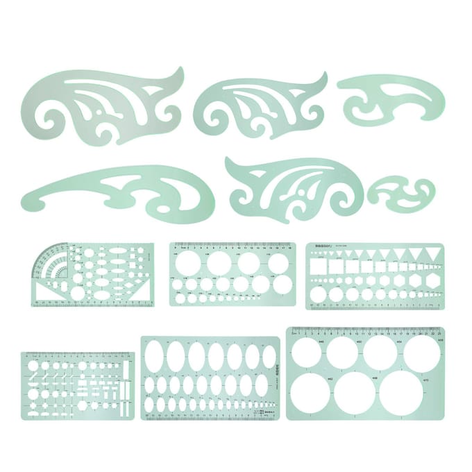12 Stuks Tekensjabloon Multifunctionele Meetkundige Plastic Ontwerpsjablonen white