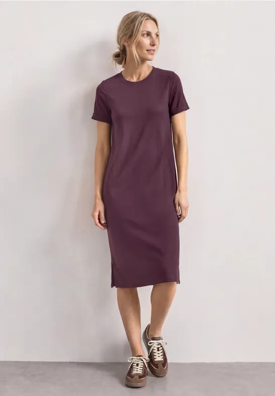 Midijurk met ribbelstructuur en ronde hals