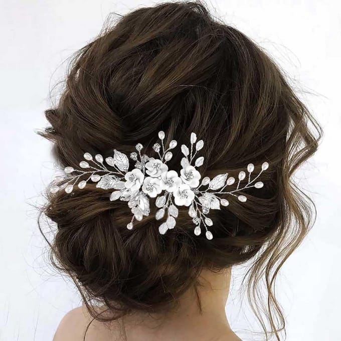 Zilveren Bruidshaarkam met Parel en Kristal - Bruiloft Haaraccessoire