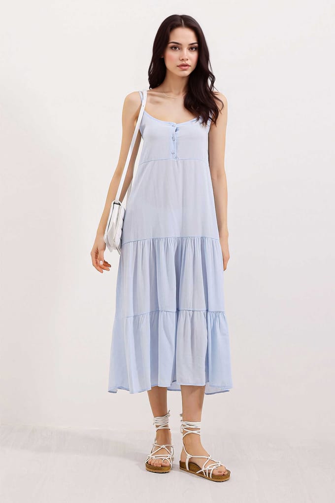 Loose Fit Midi-jurk met Vierkante Kraag