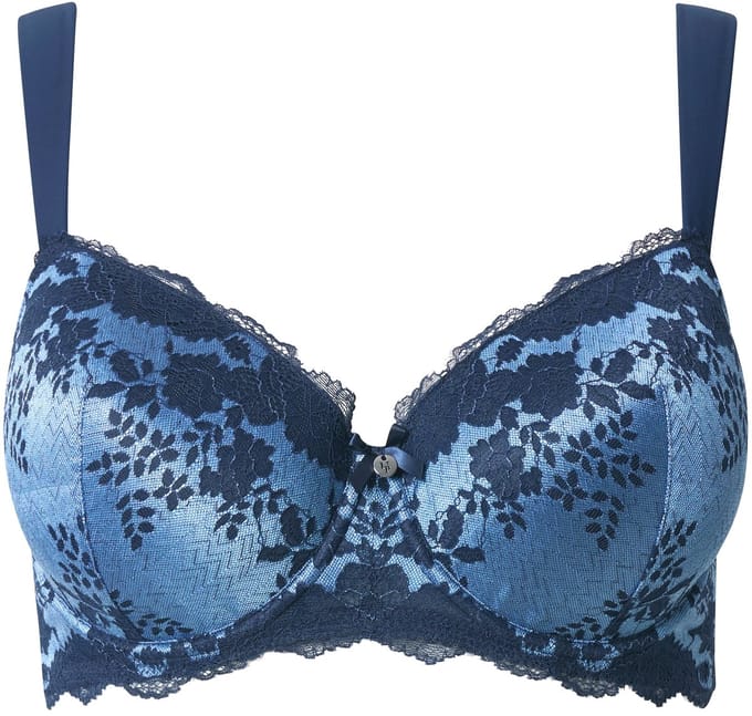Ulla Popken - Dames - Beugelbeha zachte cups kant - Waterblauw - Maat 100E