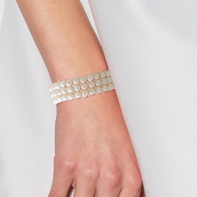 Manchet armband 3 rijen Zoetwater Pearl White 925
