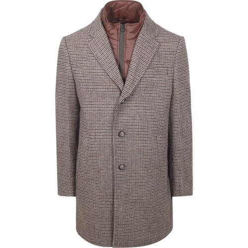 Suitable Coat Wol Pepita Beige Camel - Maat 46 - Heren - Mantels & coats