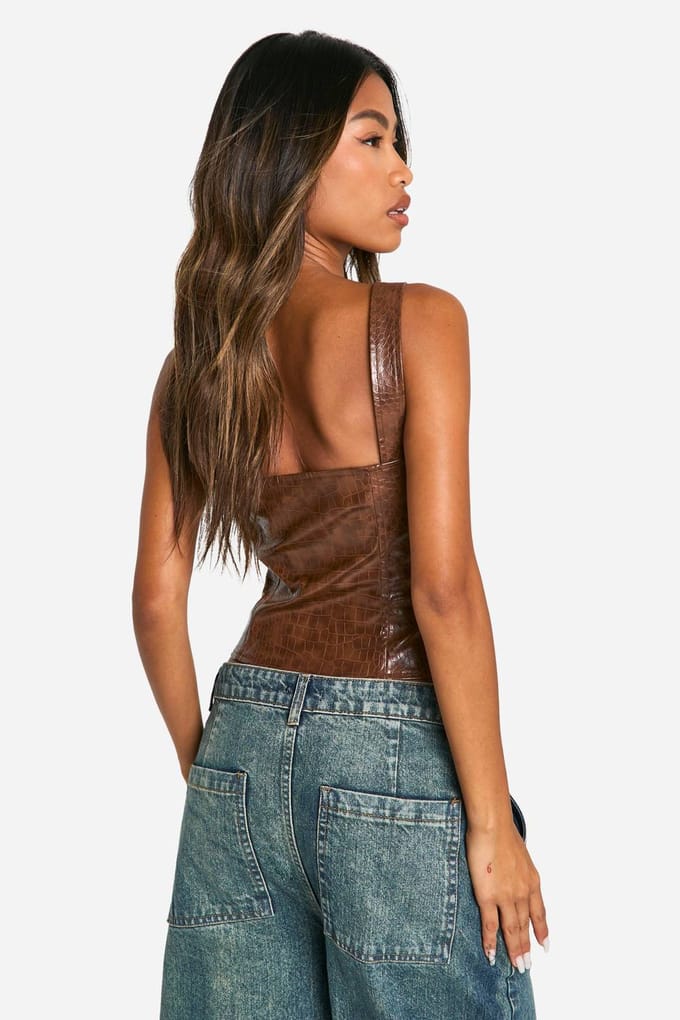boohoo Dames Croc Nepleer Haak En Oog Korset | Bruin | Maat: 38