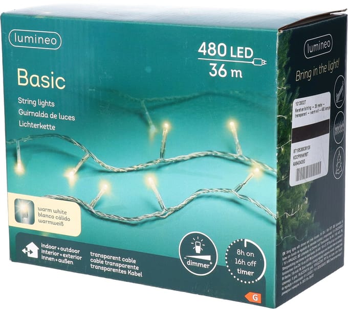Kerstverlichting - 36 meter - transparant - warm wit - 480 lampjes - buiten - Boomverlichting