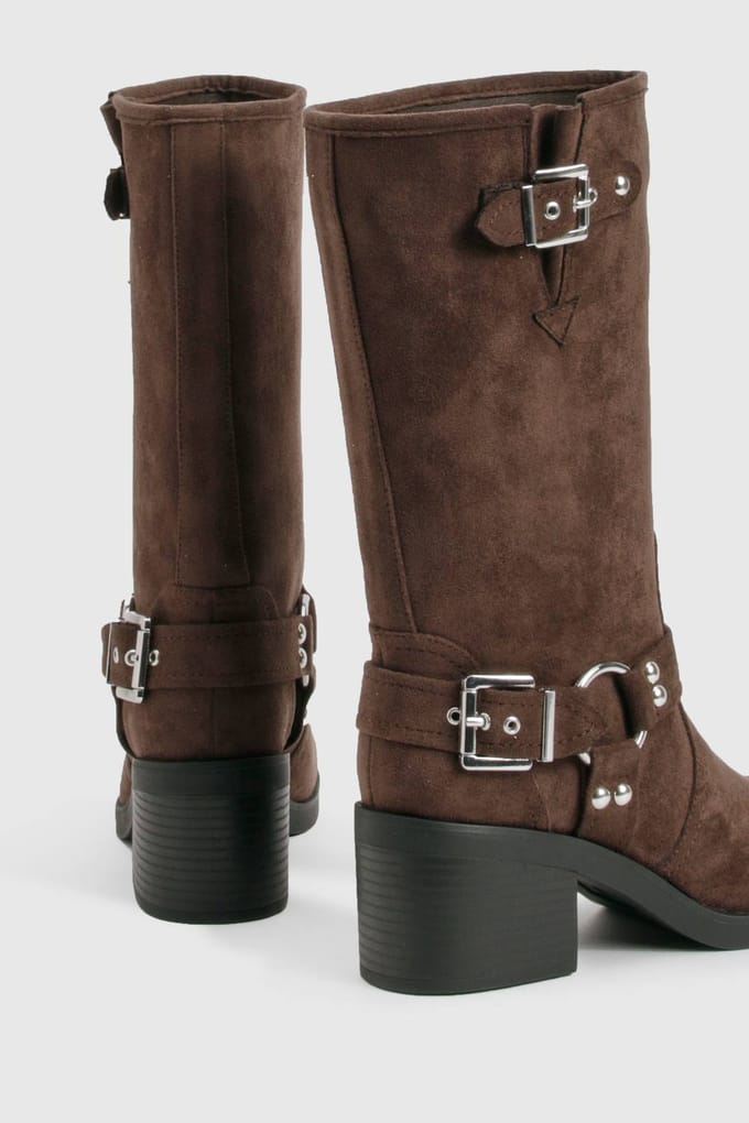 boohoo Dames D-Ring haksende bikerlaarzen | Bruin | Maat: 41