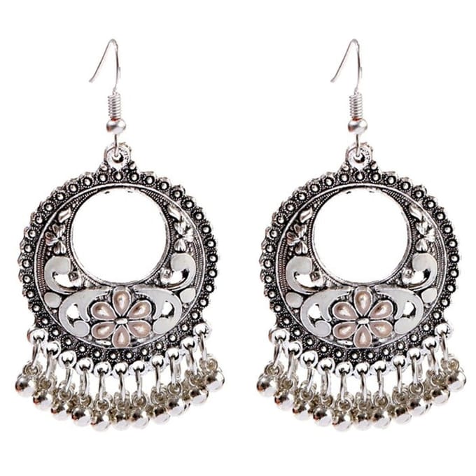 Fako Bijoux® - Oorbellen - Bohemian - Boho Gipsy - Wit - Zilverkleurig