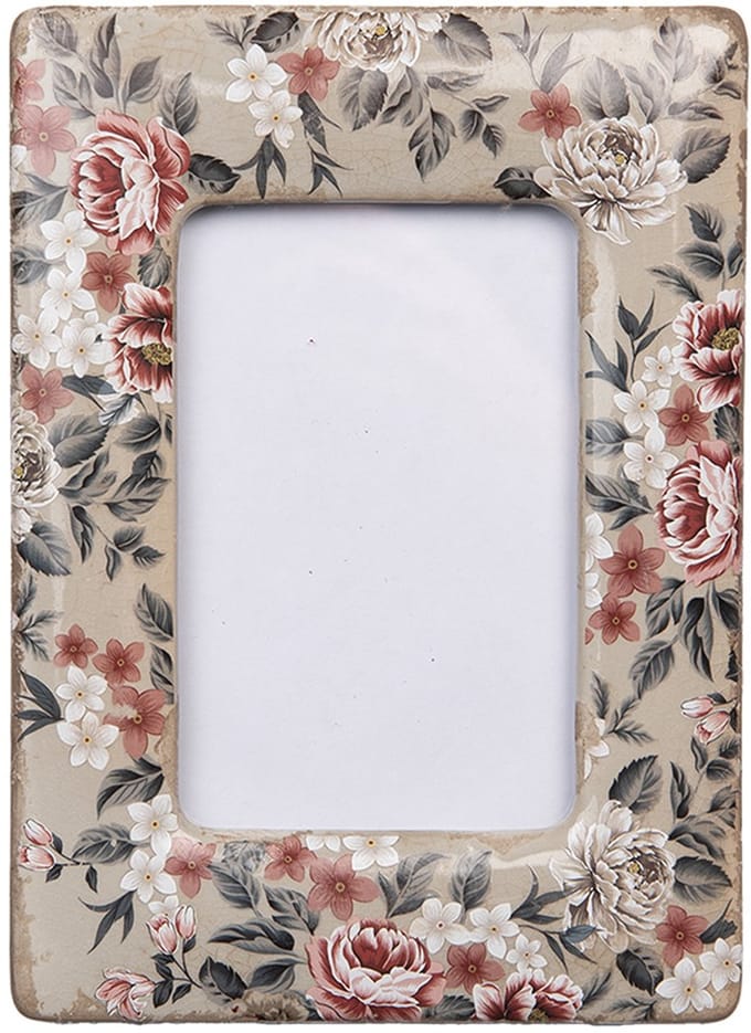 Clayre & Eef Fotolijst 9x13 cm Beige Keramiek Bloemen