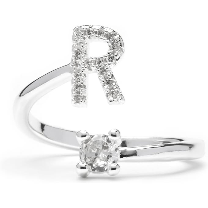 Luxenter Ring met glanzende zirkonia, zilveren afwerking - Alphabet