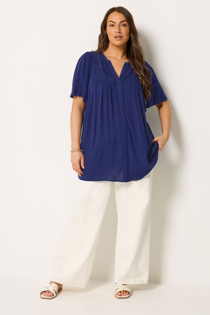 Yours Marineblauwe Blouse Met Knoopsluiting Size 42