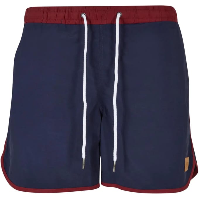 Urban Classics - Retro Zwemshorts - S - Blauw/Bordeaux rood