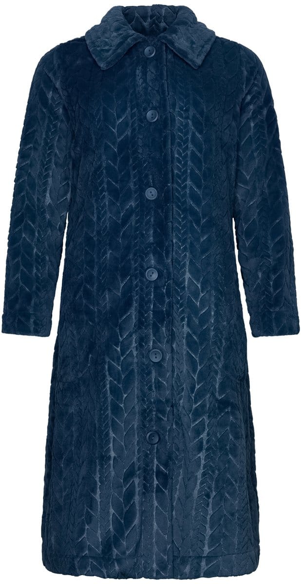 Pastunette - Badjas - Blue Bloom - Flanel/Fleece - Knoopsluiting - Blauw - Maat S