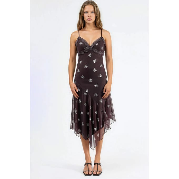 V-hals Gedrukt Bodycon Maxi Jurk met Kantdetail