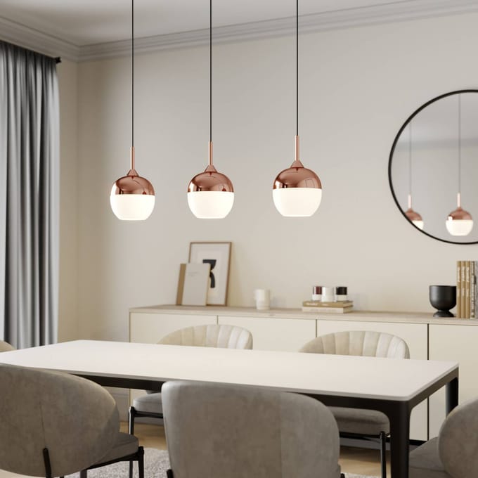 Lindby - hanglamp - 3lichts - Ijzer, glas - H: 20 cm - E27 - koper, wit
