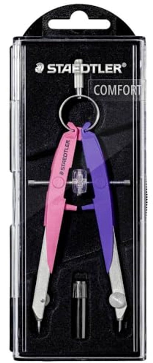 Geometrische passer met etui en klapdeksel in neon roze-violet