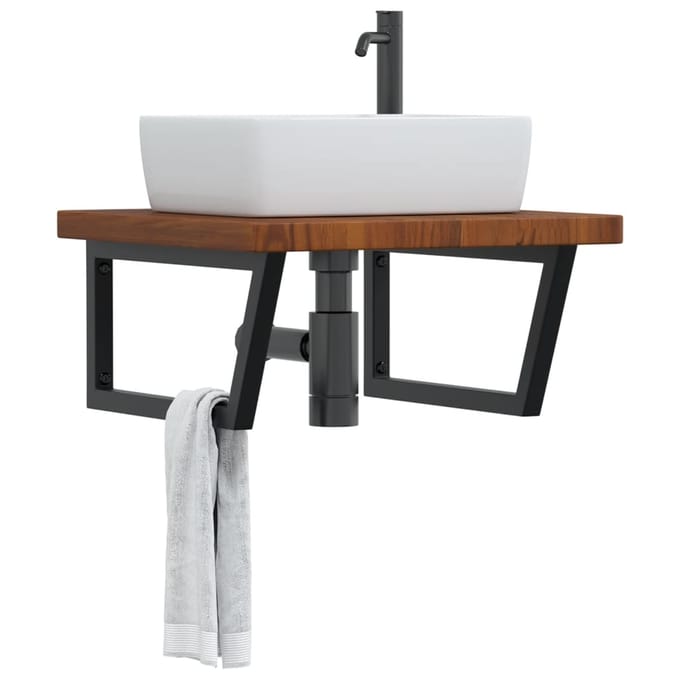vidaXL - Badkamer - wandschap - staal - en - massief - eikenhout