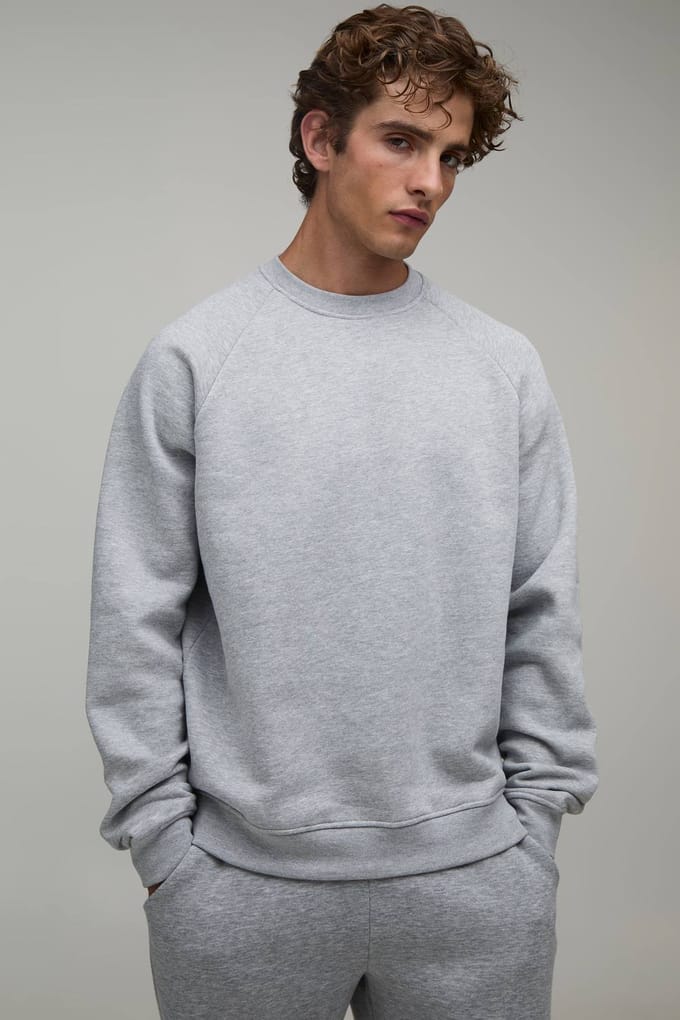 Essential Regular Fit Raglan Sleeve Sweater | Grey Marl | Size 5XL