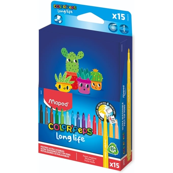 Viltstift Maped Color'Peps Long Life 2.0 doos à 15 stuks assorti