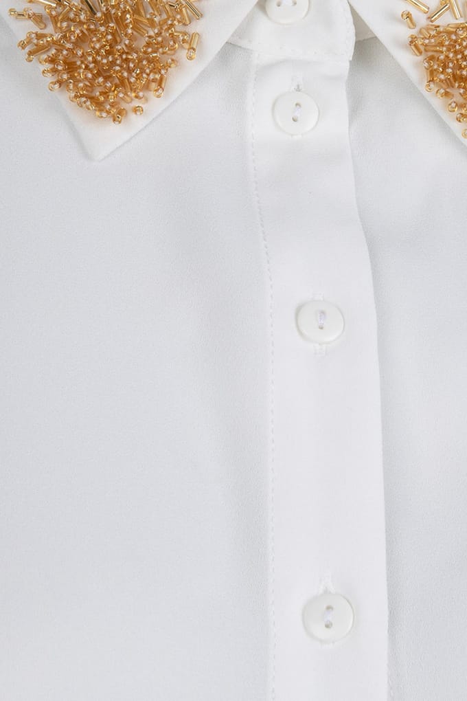 EsQualo Blouse Puff Sleeve Sequins Collar Off White Größe: 36 | Blusen Outlet | Damen | Weiß