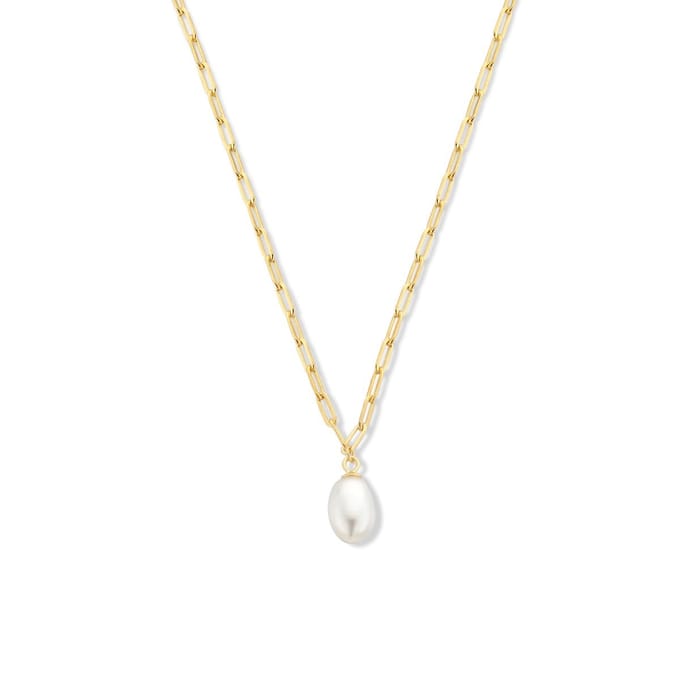 collier paperclip en parel 41 + 4 cm zilver verguld (geel)