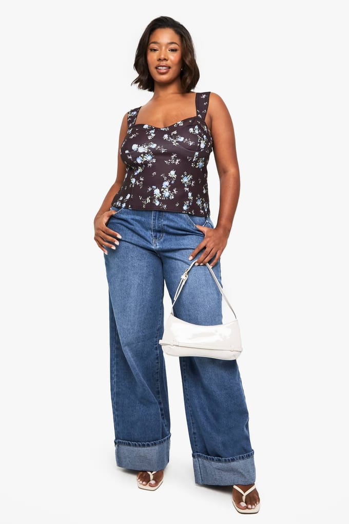 boohoo Dames PLUS DITSY KANTDETAIL BENGALINE TOP | Zwart | Maat: 56
