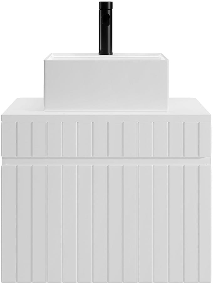 Vente-unique Wit gestreept hangmeubel voor badkamer met opbouwwastafel - 60 cm - SATARA