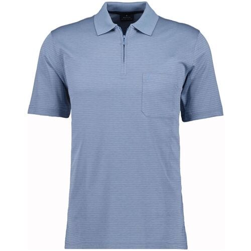 Ragman Polo Softknit Zipper Fine Stripe Easy Care Blauwgrijs / male