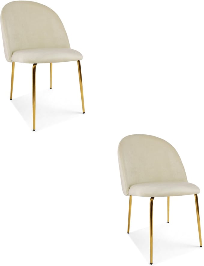Set van 2 eetkamerstoelen INCA - Lichtbeige fluweel - Gouden metalen poten - Modern design